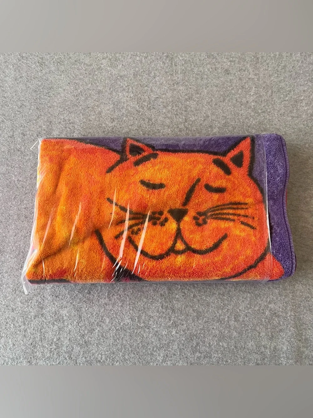 Vintage Y2K Cotton Orange Cat Beach Towel Flowers Butterflies Whimsy Colorful
